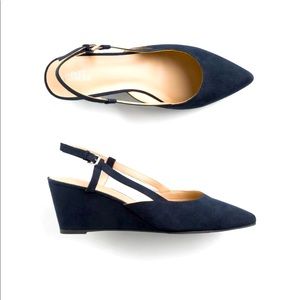 Navy Blue Sling back wedges